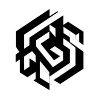 Isometric Graphic Complex Hexagonal Abstract Structure of Black, White, and Gray Geometric Shapes. D, Modern Design. vector