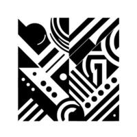 Geometric Black and White Composition Abstract Art Deco with Strips, Circles and Shapes in a Symmetrical Arrangement. vector