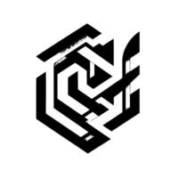 Abstract D Geometric Cube Illusion Black White with Intersecting Line Elements and Shadow vector