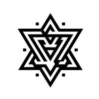 Bold Black and White Geometric Starburst with Interlocking Triangles and Small Square Accents, Minimalist Aesthetic. vector