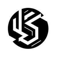 Isometric Geometric Black and White of Interlocking Letter Shapes Inside a Circle with Shadow Effects. vector