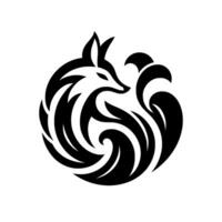 A stylized, blackandwhite circular featuring a cunning fox integrated with flowing, wavelike elements, creating a sense of dynamic elegance and natural grace. vector