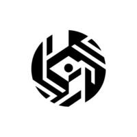 Abstract geometric featuring a black and white pattern within a circle, incorporating an eyelike shape and central dot. vector