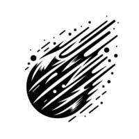 Vectorstyle illustration of a black comet streak with varying size dots and dashes on a white background. vector