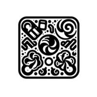 Abstract Square Composition in Black White with Swirls, Dots, and Geometric Elements for Decorative or Use. vector
