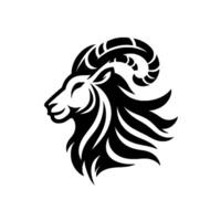 Bold, Silhouette of a Rams Head, Featuring Intricate Curved Horns and Flowing Mane, Set Against a White Background. vector