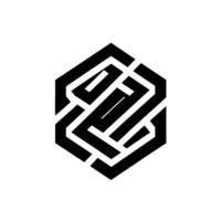 Abstract Black and White Hexagon with Interlocking Geometric Lines, Creating a Modern MazeLike Pattern. vector