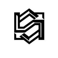 Abstract geometric in black and white with layered lines creating a complex D shape casting a soft shadow. vector