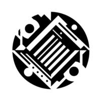 Abstract Geometric Composition A Symmetrical Circular in Monochrome, Featuring Lines, Shapes, and Contrasting Negative Space. vector