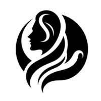 Elegant Black White of a Womans Profile Surrounded by Flowing Hair Within a Circular Frame. vector