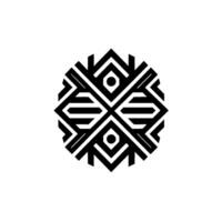 Geometric Black and White Circular Featuring Symmetrical Shapes, Diamonds, Triangles, and Stripes on Plain White Backdrop. vector
