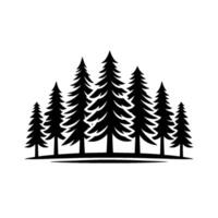 Stylized Black and White Illustration of a Cluster of Evergreen Trees on a Simple Curved Ground Line. vector