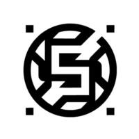 Geometric Abstract Design A Black and White Emblem Featuring a Stylized S in a Circle with Corner Squares. vector