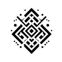 Geometric Black White DiamondShaped Symmetry with Interlocking Lines, Dots, and Negative Space Composition on a White Backdrop. vector