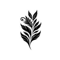 Elegant Black and White Floral Design Minimalist Composition with a Stylized Plant featuring Intricate Leaf Details and a Curled Accent. vector