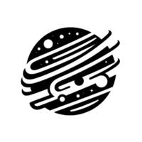 Simplified Planetary Illustration Black sphere with orbits, moons, and stars against a white backdrop. vector
