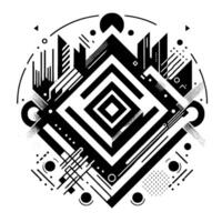 Geometric Abstract Composition Circular Arrangement of Black White Architectural and Abstract Shapes with Diamonds, Lines, and Dots. vector