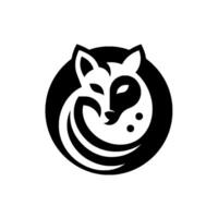 Stylized Black and White of a Fox in an Oval Composition, with a Decorative Swirl and Minimalistic Aesthetic. vector