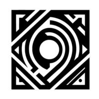 Geometric Monochrome Square Abstract Mazelike Composition with Central Circle and Sharp Angular Lines. vector