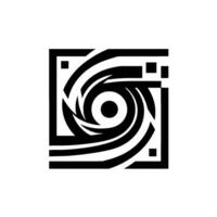 Geometric Black and White Vortex Composition Within a Square Frame, Featuring Optical Illusion and Abstract Design. vector