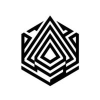 Geometric Black and White Hexagon with Interlocking Triangle Shapes, Stripped and Bold Lines on a White Background. vector