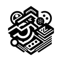 Geometric Monochrome Abstraction of Interlocking Shapes, Circles, Dots, and Lines in a Cubist and Bauhaus Inspired Design. vector