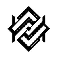 Geometric Black and White Interlocking Abstract with Lines, Shapes, and Shadows on a Clean Background. vector