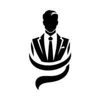 Elegant minimalist business professional icon, a suited silhouette with flowing elements, symbolizing success. vector