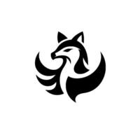 Abstract Black and White of a Fox in Circular Form with Sharp Angles and Stylized Feathers or Wing Elements on a White Background. vector