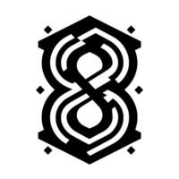 Abstract Black and White Geometric Infinity Symbol with Hexagonal Frames and Rhombus Accents on White Backdrop, Minimalist Art. vector