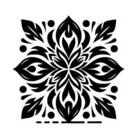 Symmetrical Floral Mandala Design Elegant Black and White Illustration on a Clean Background with Leaves and Dots. vector