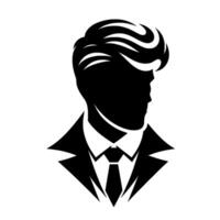 Sleek Silhouette of a Dapper Man in a Suit and Tie, Profile View, Emphasizing Hair Style and Modern Aesthetic in Monochrome vector