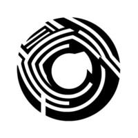 Abstract Black and White Concentric Circle with Fragmented, Geometric Lines on a White Background. vector
