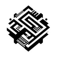 Geometric Black and White Abstract Design A Symmetrical Architectural Maze with Shadow Effects and Dot Accents. vector