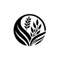 Simplified black and white featuring stylized plants and foliage within a circular frame, evoking natural elements. vector