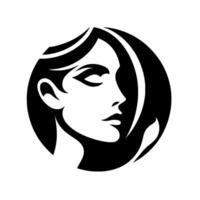 Elegant Black and White Portrait of a Womans Face in Profile Within a Circular Frame, Minimalist Design. vector