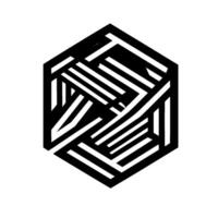 Abstract Geometric Black and White Hexagon with Interwoven Lines, Creates a Modern D Illusion with Shadow. vector