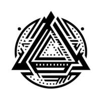 Geometric Black White Design A Symmetrical Arrangement of Triangles, Lines, and Dots Within a Circle, Creating a Modern, Abstract Composition. vector