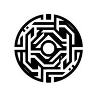 Intricate Black and White Geometric Mandala with Central Circle, Symmetrical Pattern, Circular Composition on White vector