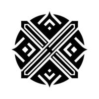 Symmetrical Black and White Geometric Featuring Diamonds, Lines, and a Circular Frame on a White Background. vector
