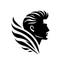 Stylized Black Silhouette of a Mans Profile with Winged Accent, Showing a Retro Pompadour Hairstyle. vector
