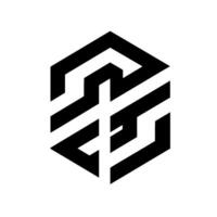 Geometric Abstract Bold Black and White Hexagon Composed of Interlocking Angular Forms, Minimalist on White vector