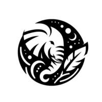 Black White Dreamcatcher An Elephant Feather Silhouette Within a Crescent Moon, Symbolic vector