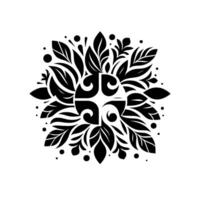 Intricate Black Floral Mandala with a Central Crosslike Pattern and Leafy Surround on White Background. vector