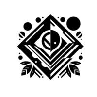 Geometric Abstract Composition Symmetrical Black and White with Rhombus Shape, Circles, Lines, and Floral Elements. vector