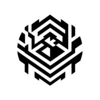 Geometric Monochrome Ellipse A symmetrical, abstract of bold black and white linear patterns, with a subtle gray contrast, set against a plain white background. vector