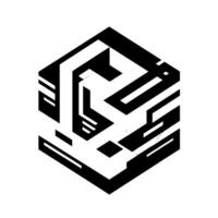 Isometric, geometric, black and white cube illustration with a complex, labyrinthine design, casting subtle shadows. vector