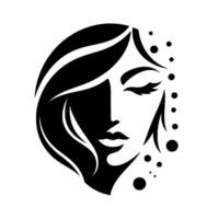Simplified Silhouette Elegant HalfFace Portrait of a Woman, Featuring Long Hair, Closed Eyes, and Bubbles with Dramatic Light Shadow. vector