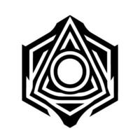 Geometric D Optical Illusion A Black and White Sacred Geometry with Hexagon Frame, Triangle, and Circle. vector