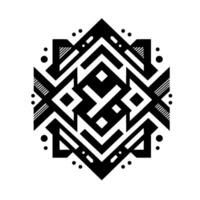Geometric Black and White Symmetrical with Lines, Shapes, Dots, and a Central Intertwined Pattern. vector